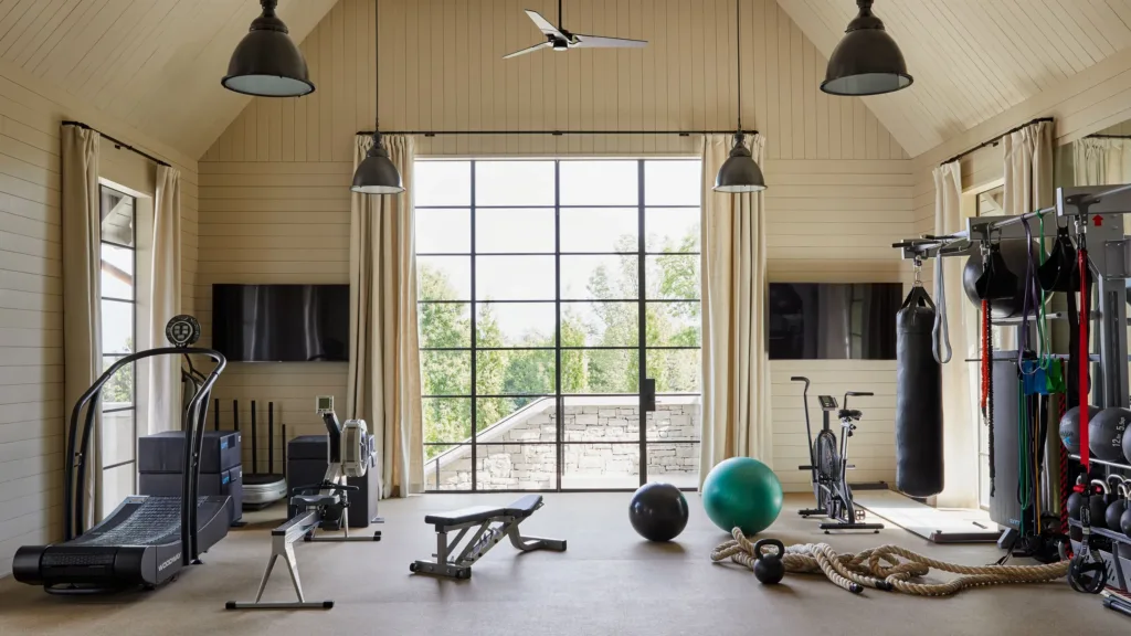Modern home gym setup with high-quality fitness equipment.